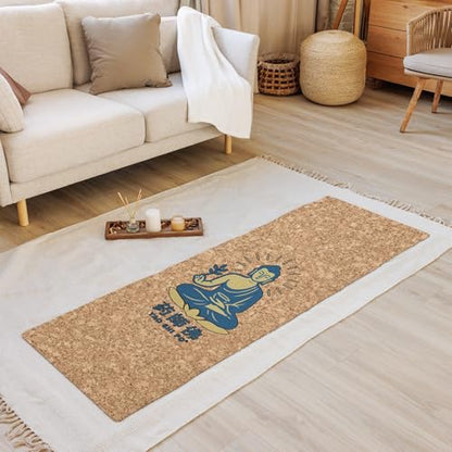 Yaoshifo Cork Yoga Mat Blue Gold - 4mm FSC Cork & Natural Rubber, Excellent Grip, Sustainable Yoga Mat