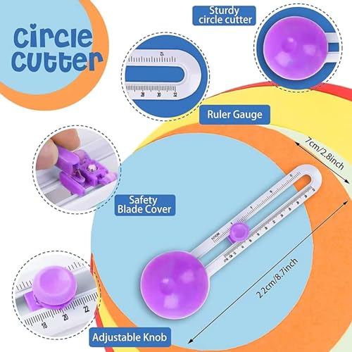 Circle Cutter, Circle Cutters for Paper Crafts, Cut Circle 4'' to 12.5'' | Paper Circle Cutters with 3 Blades, Rotary Circle Paper Cutter, Circular Cutters, Adjustable Craft Cutting Tool for Scrapbook - color: Purple