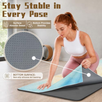 Yoga Mat Towel, Hot Yoga Towel High-Definition Pattern, Machine Washable with Ultra-Absorbent Yoga Towels for Hot Yoga Non Slip for Fitness, Exercise, Pilates, 72 x 27 in, Blue Sunset - color: Blue Sunset