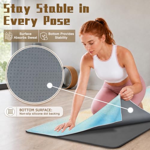 Yoga Mat Towel, Hot Yoga Towel High-Definition Pattern, Machine Washable with Ultra-Absorbent Yoga Towels for Hot Yoga Non Slip for Fitness, Exercise, Pilates, 72 x 27 in, Blue Sunset - color: Blue Sunset