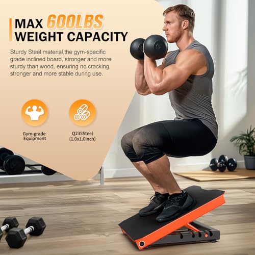 Metal Slant Board Calf Stretcher for Squat, Incline Balance Board - color: Orange