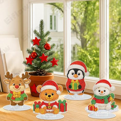 Eiflow 4PCS Tabletop Diamond Art Kit for Adults Christmas, DIY Desktop Diamond Art Painting Ornament with Stand, Acrylic Stand Up Gem Painting Board Kit - color: Christmas Doll