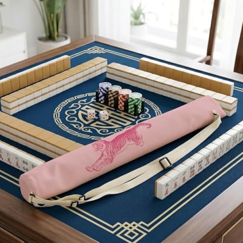 Preppy Pink Tiger Mahjong Mat Bag with Adjustable Straps - color: Preppy Pink Tiger