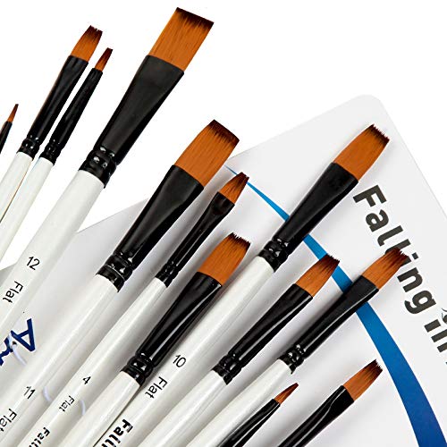 Falling in Art 12 PCS Professional Flat Paint Brushes Set | Artist Brushes for Watercolor, Oil Painting, Acrylic, Face Body Nail Art, Crafts, Rock Painting - size: 12 Pcs Flat Nylon