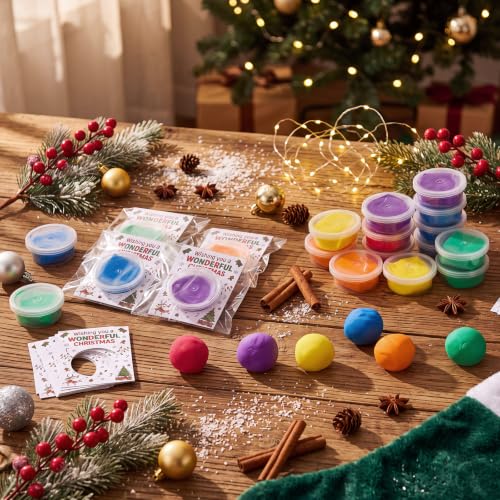 VioraWhite 48 Pcs Wonderful Christmas Air Dry Clay Set with Card and Gift Bags DIY Magic Gifts Clay Model Arts and Crafts Gift Graduation Party Favors Prizes for Kids Students Children Classroom - style: Wonderful Christmas