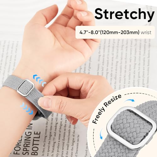 Slim Braided Stretchy Band Compatible with Apple Watch Bands Women | 40mm 41mm 42mm 38mm 44mm 45mm 46mm 49mm Thin Elastic Nylon Solo Loop Strap ,Wristband for iWatch Series 11 10 9 8 7 6 5 4 SE - color: StoneGrey, size: 38/40/41/42mm