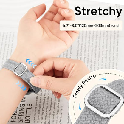 Slim Braided Stretchy Band Compatible with Apple Watch Bands Women | 40mm 41mm 42mm 38mm 44mm 45mm 46mm 49mm Thin Elastic Nylon Solo Loop Strap ,Wristband for iWatch Series 11 10 9 8 7 6 5 4 SE - color: StoneGrey, size: 38/40/41/42mm