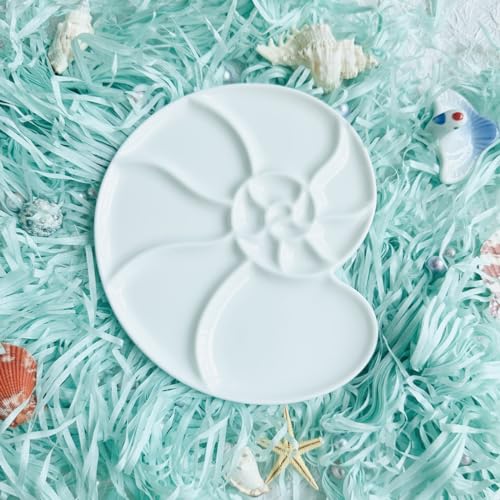 Bower Bird Ceramic Paint Palette Round Conch，Artist Professional Porcelain Watercolor Palette，Acrylic Gouache Watercolor Mixing Tray-6.7Inch