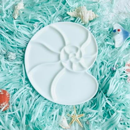 Bower Bird Ceramic Paint Palette Round Conch，Artist Professional Porcelain Watercolor Palette，Acrylic Gouache Watercolor Mixing Tray-6.7Inch