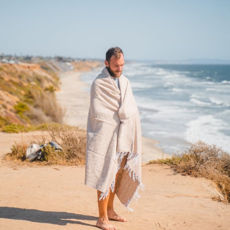 Open Road Goods Solid Color Mexican Yoga Blanket – Large Handwoven Throw for Yoga, Beach, Camping or Home – Soft and Durable Cotton Blend - color: Tan Blanket