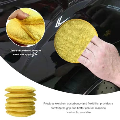 8PCS Microfiber Wax Applicator Pads, 5 Inch Round Car Wash Sponge Cleaning Tools with Finger Pocket, Scratch-Free Ultra-Soft Foam Bulk for Fine Polishing Detailing Waxing (Yellow) - color: Yellow