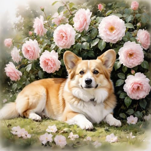 WSLWXSHM Diamond Painting Kits for Adults Dog and Flower, Animal Round Full Drill Diamond Art Kits, 5D DIY Paint with Diamonds Crafts for Home Wall Decoration Gifts 12×12Inch - color: Dog L