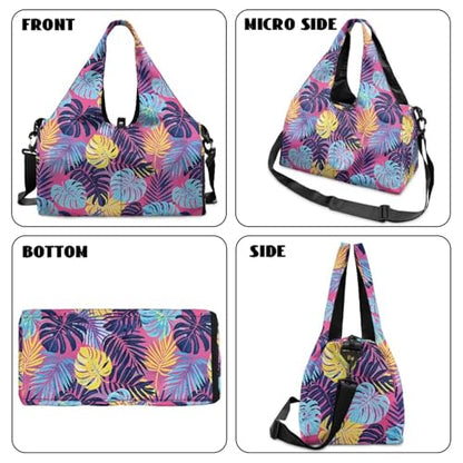 Yoga Gym Bag with Removable Adjustable Shoulder Strap, Shoe Compartment & Top Yoga Mat Holder 17.72x8.66x9.84in - color: Hawaiian Palm Leaf Print