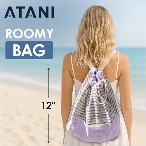 ATANI Turkish Beach Towel, Converts to a Bag, Oversized 100% Cotton Bath Towels Lightweight Quick-Dry Beach Blanket for Travel, Picnic, Camping, Yoga and Pool (Lavender, 71 inc x 39 inc) - color: Lavender, size: 71 inc x 39 inc