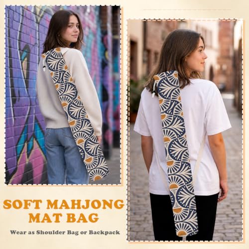 Art Deco Blue and Orange Sun Mahjong Mat Bag with Adjustable Straps - color: Blue and Orange Sun