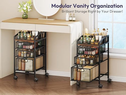 SWTYMIKI Rolling Utility Cart with Drawers - Under Desk Storage Cart with DIY Divider & Lockable Wheels, Multi-Functional Craft Art Supply Organizer for Office, Vanity, Craft Room & Studio Black - color: Black