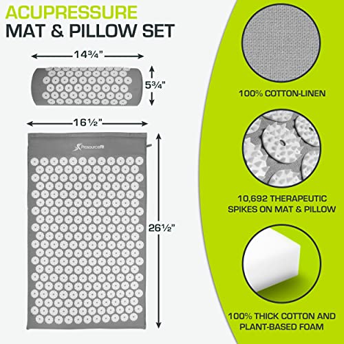 ProsourceFit Acupressure Mat and Pillow Set for Back/Neck Pain Relief and Muscle Relaxation, Grey - color: Large - Grey/White, size: Large