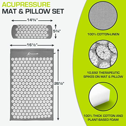 ProsourceFit Acupressure Mat and Pillow Set for Back/Neck Pain Relief and Muscle Relaxation, Grey - color: Large - Grey/White, size: Large