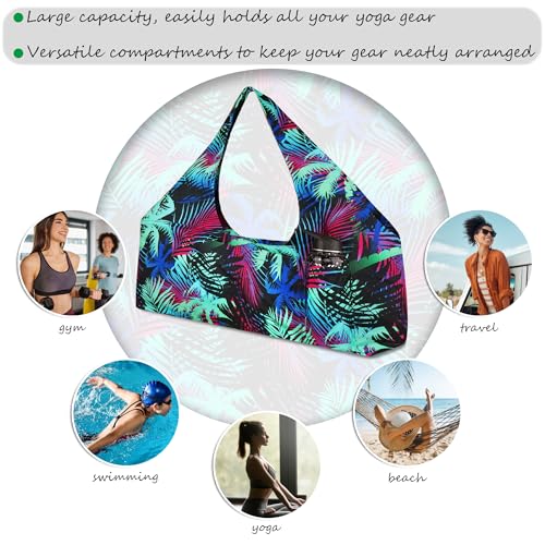 Large Yoga Mat Bag Yoga Bags and Carriers Fits All You Stuff Yoga Tote Bag with Yoga Mat Strap, Elastic Pockets and Zipper Pockets - color: black cyan
