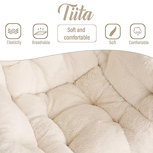Tiita Lazy Chair with Ottoman, Comfy Reading Accent Chair, Plush Beige | Foldable Footrest, Padded Seat and Backrest, Side Pocket for Lounging in Living Rooms, Bedrooms, Dorms and Small Spaces - color: Plush-beige
