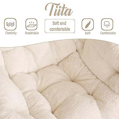 Tiita Lazy Chair with Ottoman, Comfy Reading Accent Chair, Plush Beige | Foldable Footrest, Padded Seat and Backrest, Side Pocket for Lounging in Living Rooms, Bedrooms, Dorms and Small Spaces - color: Plush-beige