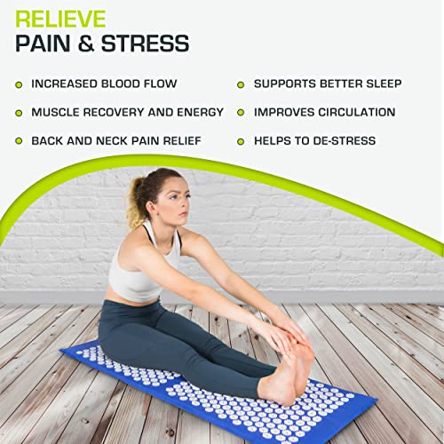 ProsourceFit Acupressure Mat and Pillow Set for Back/Neck Pain Relief and Muscle Relaxation, XL - Blue/White - color: Blue/White, size: XL