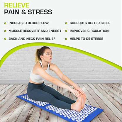 ProsourceFit Acupressure Mat and Pillow Set for Back/Neck Pain Relief and Muscle Relaxation, XL - Blue/White - color: Blue/White, size: XL