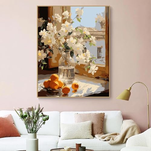 ZRIZQ Flowers Paint by Numbers Kit for Adults Beginner,16x20 | Full set with wooden brushes,rolled canvas,rich paints.Calming activity.Beginner friendly.Just open and paint. - color: 16"X20"Rolled Canvas(Frameless)-Flowers 5