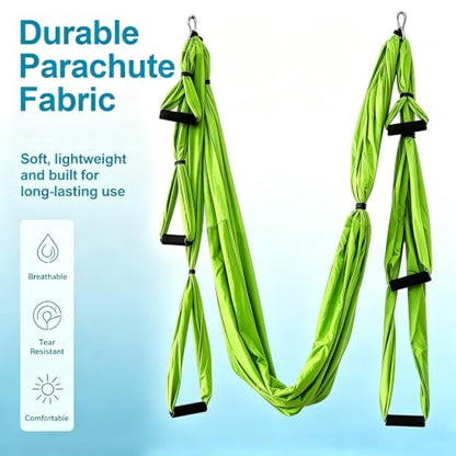 Aerial Yoga Hammock, Yoga Straps for Stretching, Swing Kit Set Trapeze Extension, Ceiling Hanging Sling Inversion Exercises Equipment - color: Green