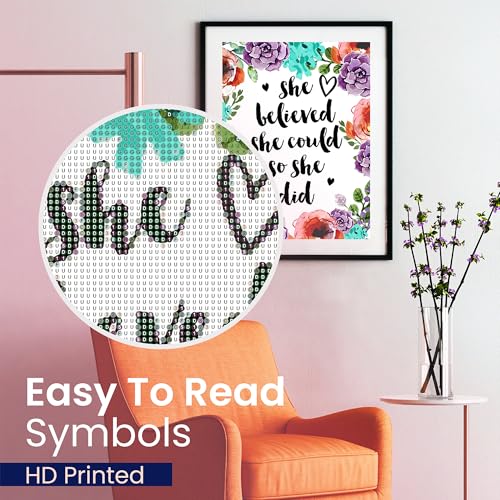 Modern Merch Inspirational Diamond Art for Adults DIY Motivational Quote Wall Art Floral 5D Diamond Painting for Adults, Flowers Cross Stitch Gem Art, Round Drill 12x16 - color: She Believed
