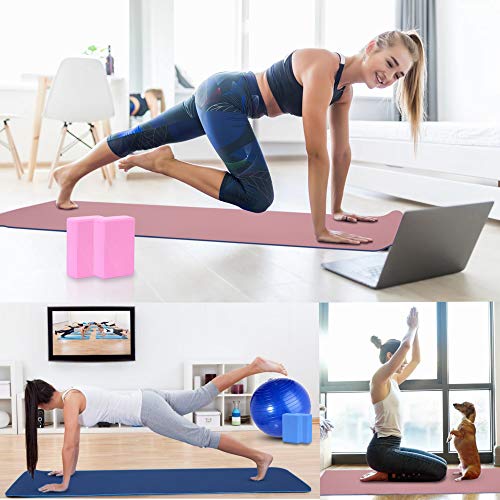 Yoga Starter Kit - 11-Piece Set with Yoga Blocks, Strap, Ball, Mat, Carrying Strap, Net Bag, Cooling Towel - color: Pink