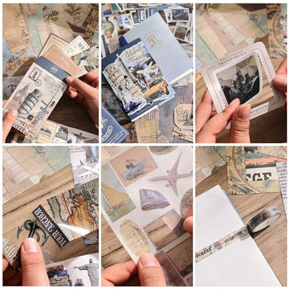 emmoolife Scrapbooking Supplies Kit, Daily Life World Travel Scrapbook Kit for Bullet Junk Journal, Stationery, A6 Grid Notebook, DIY Journaling Supplies, Birthday Craft Gift Teen Women - color: Journey