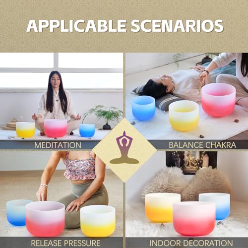 432HZ PCS Aria Gradient Crystal Singing Bowl Set of 3,GEC Note - size: 8"G 10"E 12"C