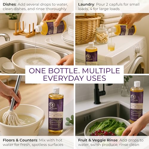 Dr. Jacobs Naturals Lavender Castile All-in-One Cleaner and Soap - Plant-Based Formula for House Cleaning Floors and Appliances - Gentle on Skin and the Planet - 32 oz, 1 Pack - size: 32 Fl Oz (Pack of 1), style: Lavender