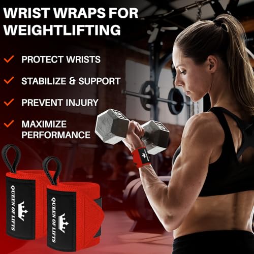 TECEUM Elastic Cotton Weightlifting Wrist Wraps with Thumb Loops, 1 Pair - color: Red, style: 12" – Queen of Lifts