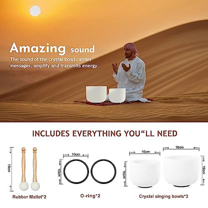 Couple of 2 PCS Crystal Singing Bowl Set, 8"F and 10" C Note - size: 8"F 10"C