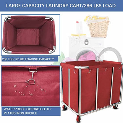 Laundry Cart with Wheels Commercial,400L Large Rolling Laundry Hamper - color: Red - 11.35 Bushels - 10 Tubes
