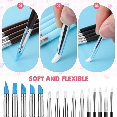 HJZHII 15 Pcs Silicone Clay Sculpting Tool, Modeling Dotting Tool | Polymer Clay Tools Dual-End Rubber Pens Modeling Dotting Tools for Painting DIY Handicraft Silicone Brush Sculpture Pottery