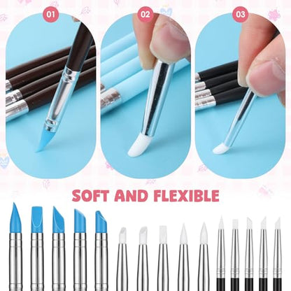 HJZHII 15 Pcs Silicone Clay Sculpting Tool, Modeling Dotting Tool | Polymer Clay Tools Dual-End Rubber Pens Modeling Dotting Tools for Painting DIY Handicraft Silicone Brush Sculpture Pottery