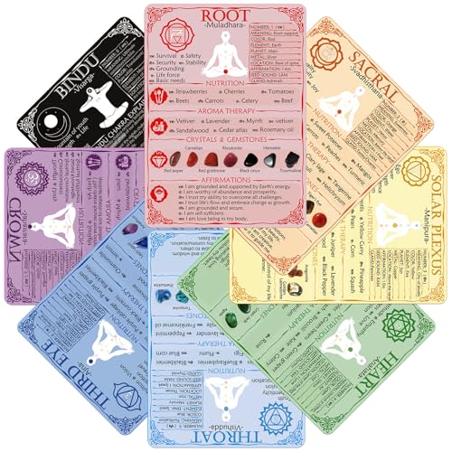 PapaLegba 7+1 Waterproof Chakra Cards Set, Durable Double-Sided Guide Deck & Chart for Yoga, Meditation, Reiki & Energy Balance – Includes Healing Crystals, Aromatherapy, Affirmations & Yoga Poses