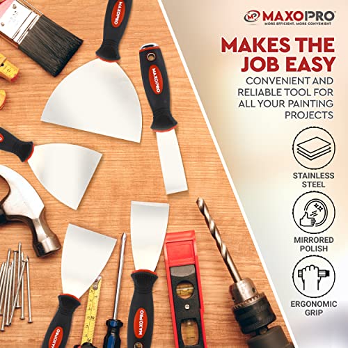 Professional Putty Knife Set Stainless Steel – 5Pcs Durable Putty Knife Scrapers for Drywall Spackle, Filing, Paint Scraping – Puddy Knife Wall Repair Kit with Ergonomic Non-Slip Handle