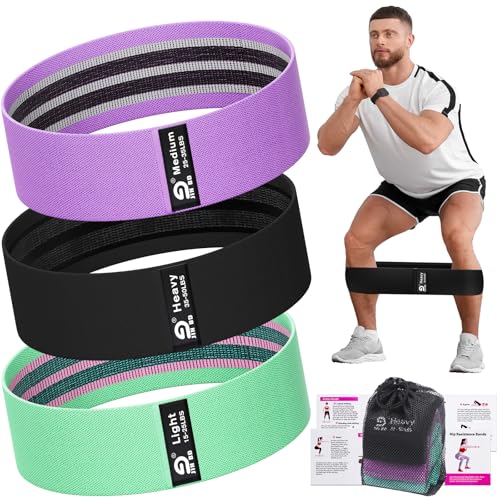 Booty & Resistance Bands – 3 Level Non-Slip Fabric Exercise Bands for Legs & Glutes, Women & Men, Squats, Hip Thigh Training, Yoga, Pilates, Home Workout - color: Green - Purple - Black