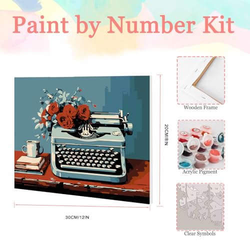 Auremi Retro Paint by Number Kits for Adults,Typewriter Paint by Number on Canvas with Frame DIY Painting with Number Acrylic Oil Paint Kits for Home Decor 8x12 Inch - color: Paint by number 006