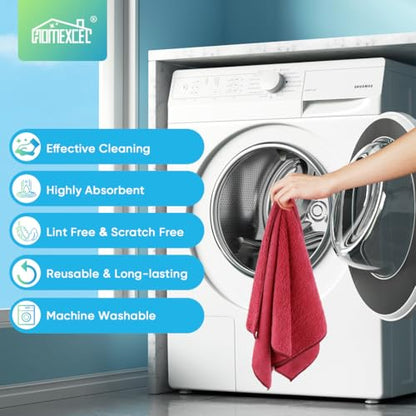 HOMEXCEL Red Microfiber Cleaning Cloth, Microfiber Towels for Car, 12 Pack | Lint Free Cleaning Rags for Household, Kitchen, Car Wash Towels for Detailing Drying, Scratch-Free, 11.5"X 11.5" - color: Red