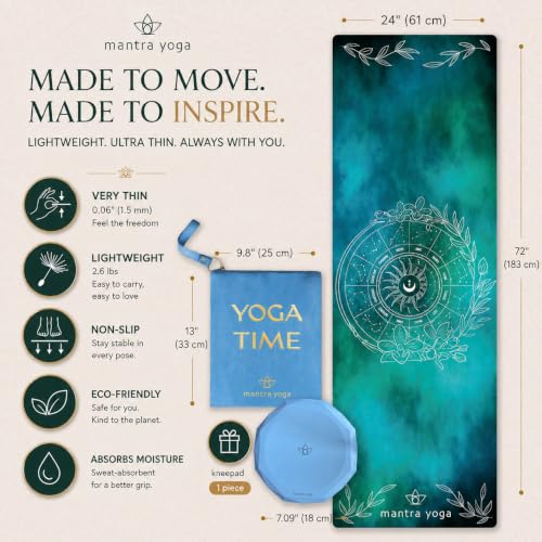 Mantra Yoga Travel PRO 1.5mm with Knee Pad - Foldable Fitness & Exercise Mat with Bag | Lightweight, Compact & Eco-Friendly | Non-Slip & Washable | For All Types of Yoga | 72" L x 24" W | 2.6 lbs - color: Terra