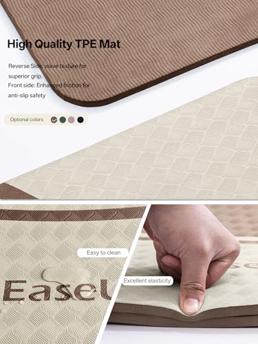 EaseUp 10mm Thick Yoga Mat, 73"×31.5" Extra Wide, Non-Slip with Strap - color: brown