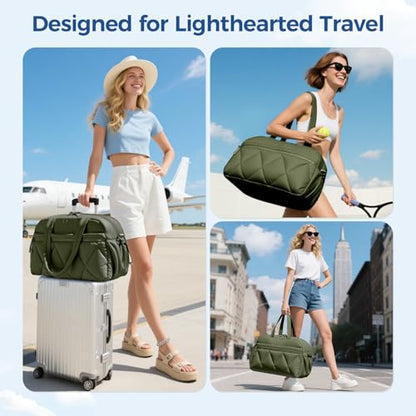 Women's Duffle Gym Bag, Carry-On Shoe Compartment for Weekender Overnight - color: Green, size: Large