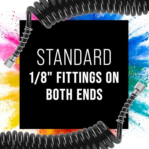 Master Airbrush Premium 10 Foot Recoiling Airbrush Hose | Standard 1/8" BSP 1/8" Air Brush Hose Adapter Fitting Connectors on Both Ends - size: 10' Coiled (1/8" Fittings)
