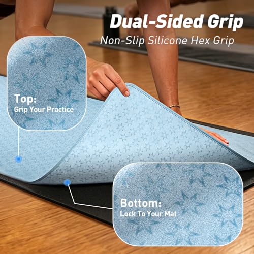 LETSHAKE Hot Yoga Mat Towel, Non-Slip Double-Sided Grip, 72 x 26.5 in | 500 GSM Microfiber Faster Sweat Absorption, Fade-Resistant, Machine Washable, Built to Last, Pilates & Bikram