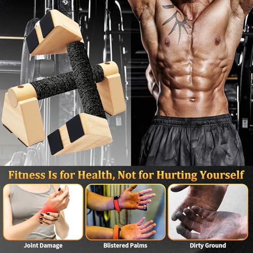 Wooden Parallettes Bars - 2 PCS Wood Push Up Bars Non-Slip Base | Calisthenics Equipment with Non-Slip Base - Handstand Bars and Pushup Handles for Men and Women - color: Wood-25cm